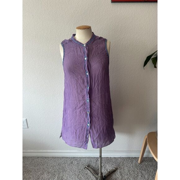 EILEEN FISHER Silk Sleeveless Button-Up Tunic - Picture 1 of 5
